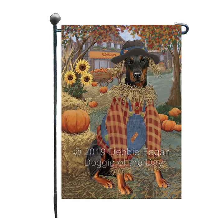 Halloween 'Round Town And Fall Pumpkin Scarecrow Both Doberman Dogs Garden Flag GFLG65656
