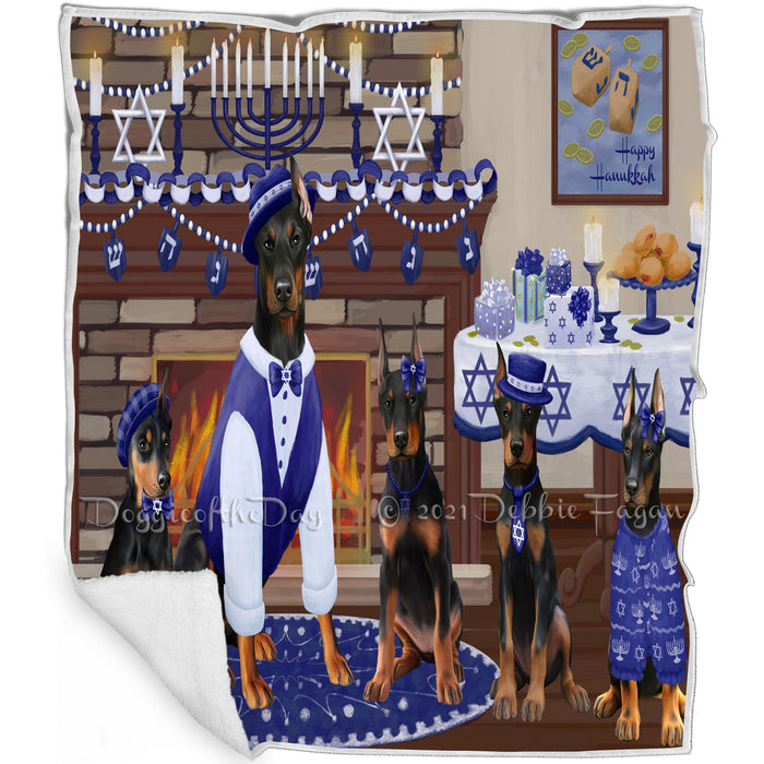 Happy Hanukkah Family and Happy Hanukkah Both Doberman Dogs Blanket BLNKT140519