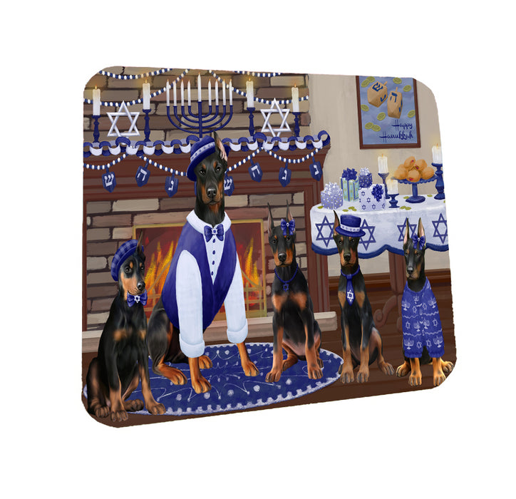Happy Hanukkah Family Doberman Dogs Coasters Set of 4 CSTA57573