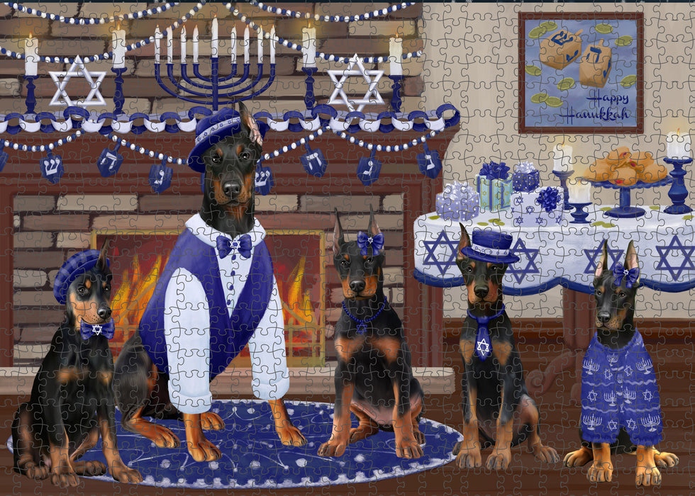 Happy Hanukkah Family and Happy Hanukkah Both Doberman Dogs Puzzle with Photo Tin PUZL96776