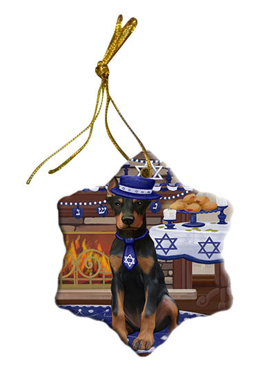 Happy Hanukkah Doberman Dog Star Porcelain Ornament SPOR57673
