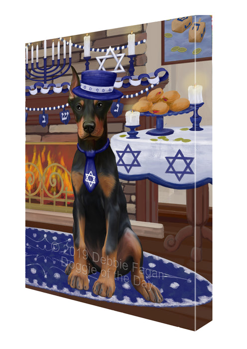 Happy Hanukkah Family and Happy Hanukkah Both Doberman Dog Canvas Print Wall Art Décor CVS140642