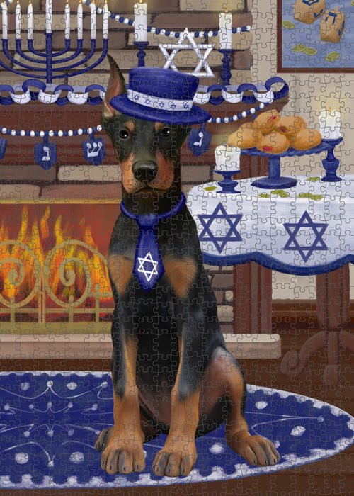 Happy Hanukkah Family and Happy Hanukkah Both Doberman Dog Puzzle with Photo Tin PUZL97000