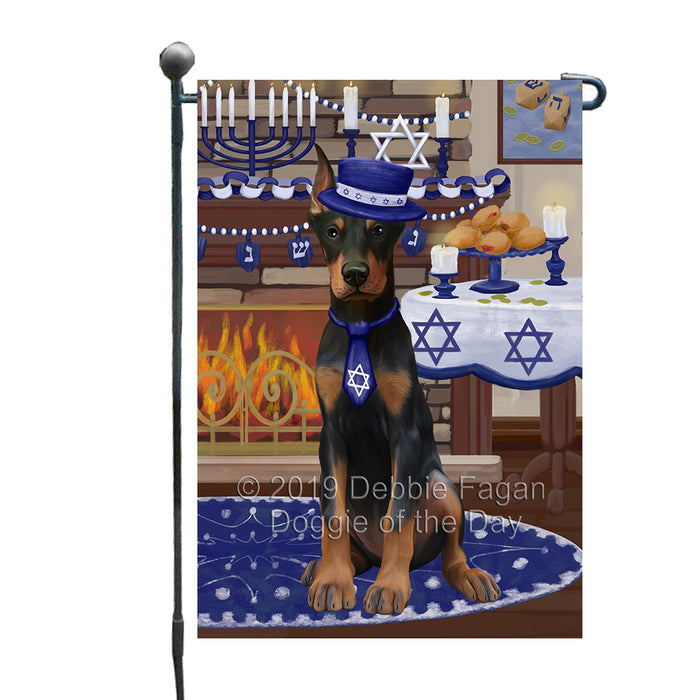Happy Hanukkah Family and Happy Hanukkah Both Doberman Dog Garden Flag GFLG65717