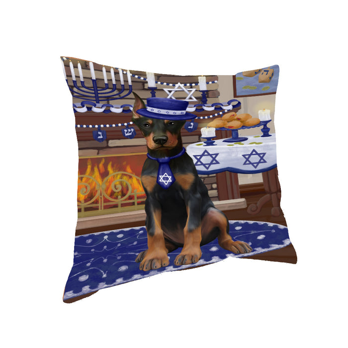Happy Hanukkah Family and Happy Hanukkah Both Doberman Dog Pillow PIL83092