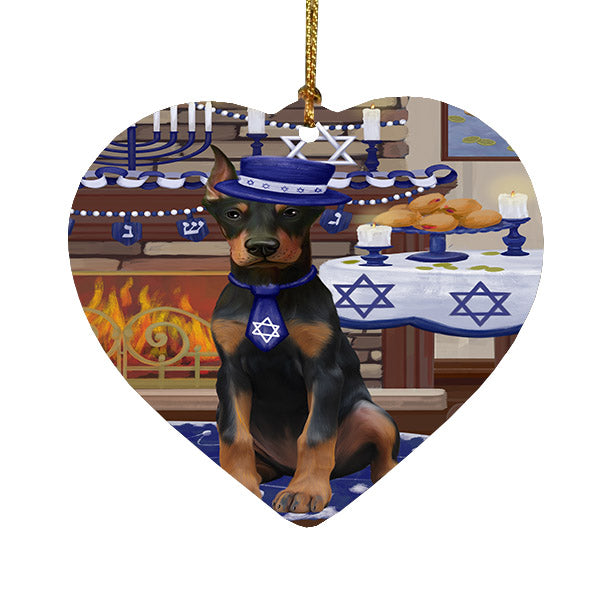 Happy Hanukkah Doberman Dog Heart Christmas Ornament HPOR57673