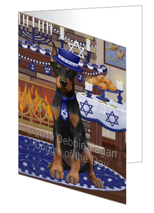 Happy Hanukkah Doberman Dog Handmade Artwork Assorted Pets Greeting Cards and Note Cards with Envelopes for All Occasions and Holiday Seasons GCD78365