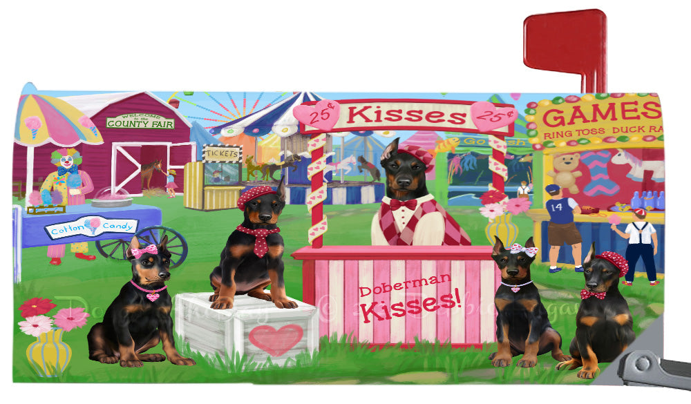 Carnival Kissing Booth Doberman Dogs Magnetic Mailbox Cover Both Sides Pet Theme Printed Decorative Letter Box Wrap Case Postbox Thick Magnetic Vinyl Material