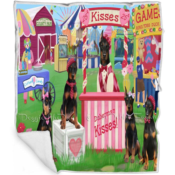 Carnival Kissing Booth Doberman Pinschers Dog Blanket BLNKT122520