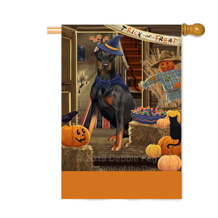 Personalized Enter at Own Risk Trick or Treat Halloween Doberman Pinscher Dog Custom House Flag FLG-DOTD-A59630