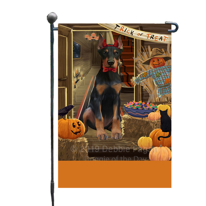 Personalized Enter at Own Risk Trick or Treat Halloween Doberman Pinscher Dog Custom Garden Flags GFLG-DOTD-A59575