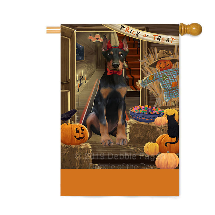 Personalized Enter at Own Risk Trick or Treat Halloween Doberman Pinscher Dog Custom House Flag FLG-DOTD-A59631