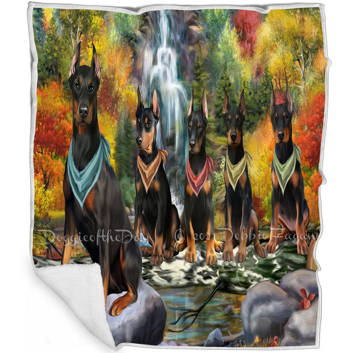 Scenic Waterfall Doberman Pinschers Dog Blanket BLNKT83658