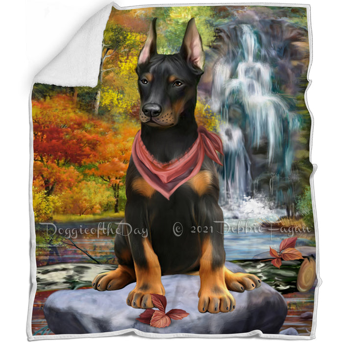 Scenic Waterfall Doberman Pinscher Dog Blanket BLNKT142553