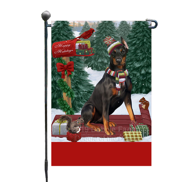Personalized Merry Christmas Woodland Sled  Doberman Dog Custom Garden Flags GFLG-DOTD-A61581