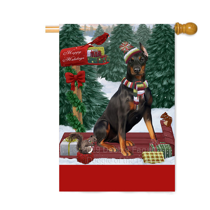Personalized Merry Christmas Woodland Sled Doberman Dog Custom House Flag FLG-DOTD-A61637