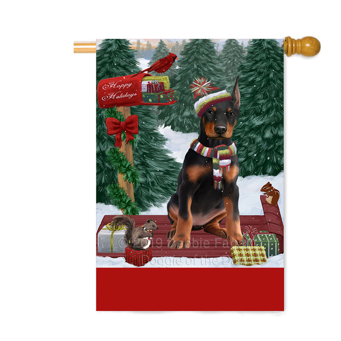 Personalized Merry Christmas Woodland Sled Doberman Dog Custom House Flag FLG-DOTD-A61638