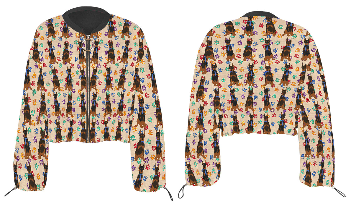 Rainbow Paw Print Doberman Dogs Cropped Chiffon Women's Jacket WH50539