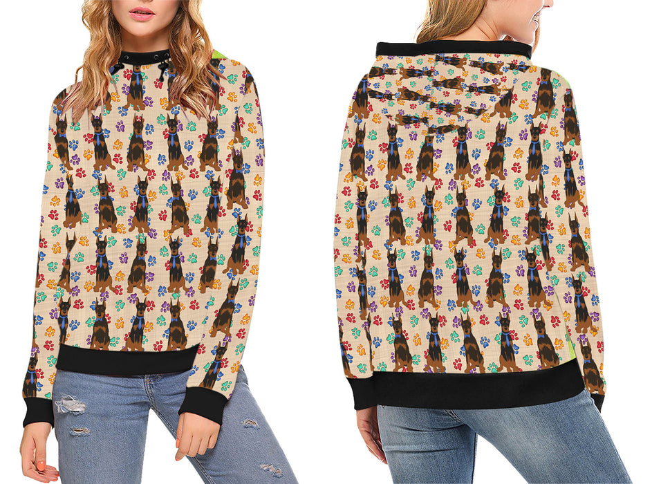 Rainbow Paw Print Doberman Dogs High Neck Pullover Women's Hoodie WH49087