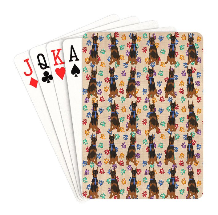 Rainbow Paw Print Doberman Dogs Blue Playing Card Decks