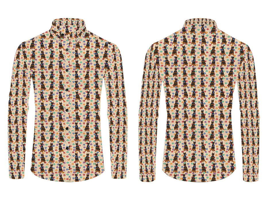 Rainbow Paw Print Doberman Dogs Blue All Over Print Casual Dress Men's Shirt