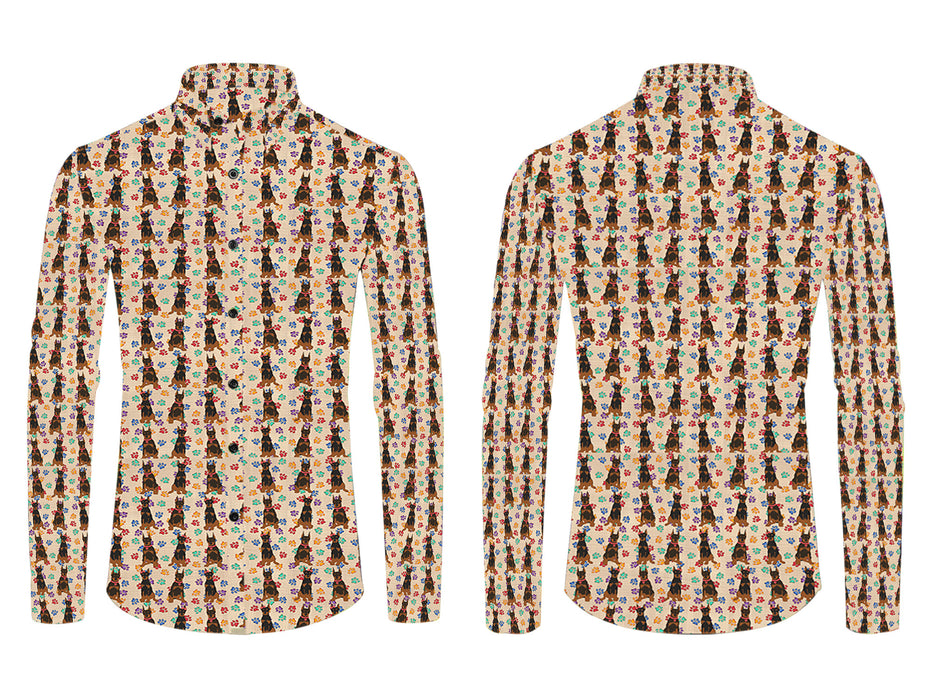 Rainbow Paw Print Doberman Dogs Red All Over Print Casual Dress Men's Shirt