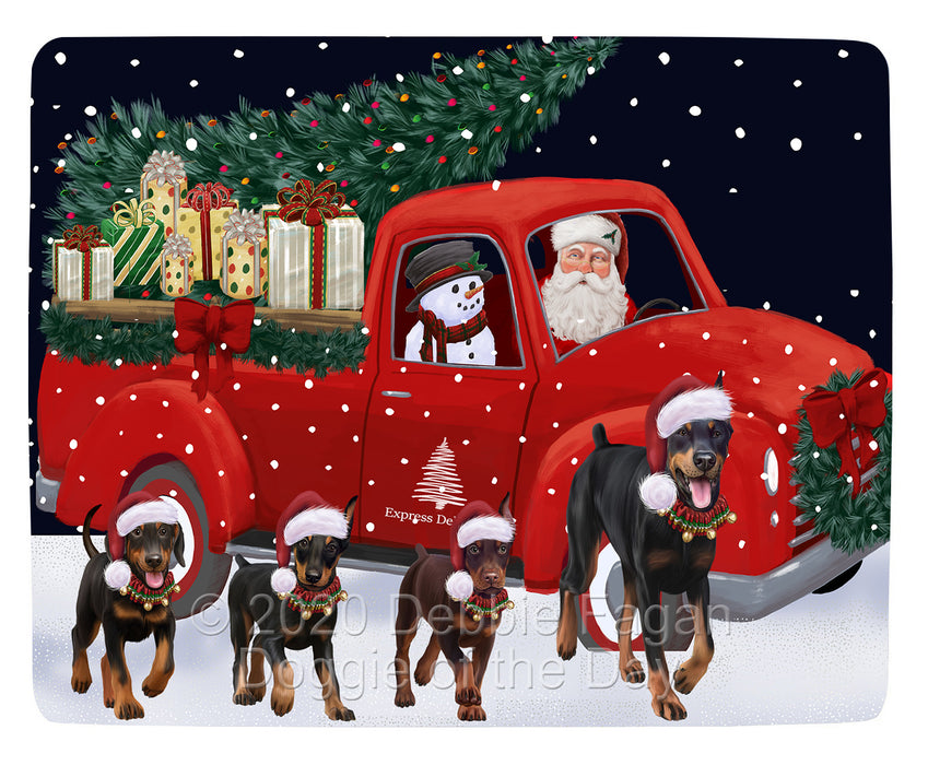 Christmas Express Delivery Red Truck Running Doberman Dogs Blanket BLNKT141803