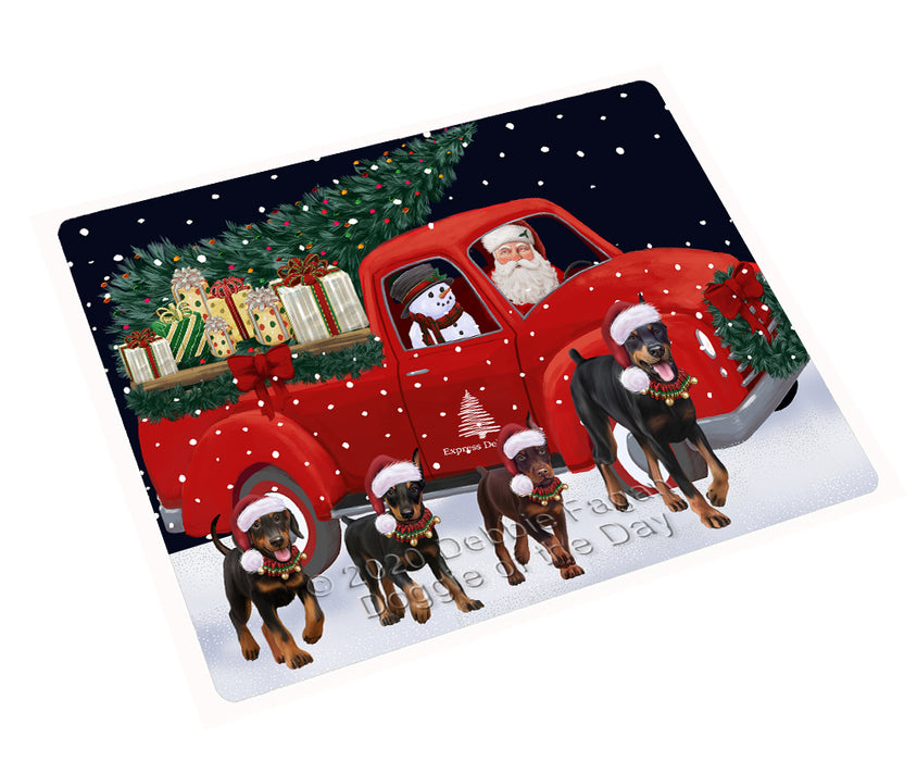Christmas Express Delivery Red Truck Running Doberman Dogs Cutting Board - Easy Grip Non-Slip Dishwasher Safe Chopping Board Vegetables C77794