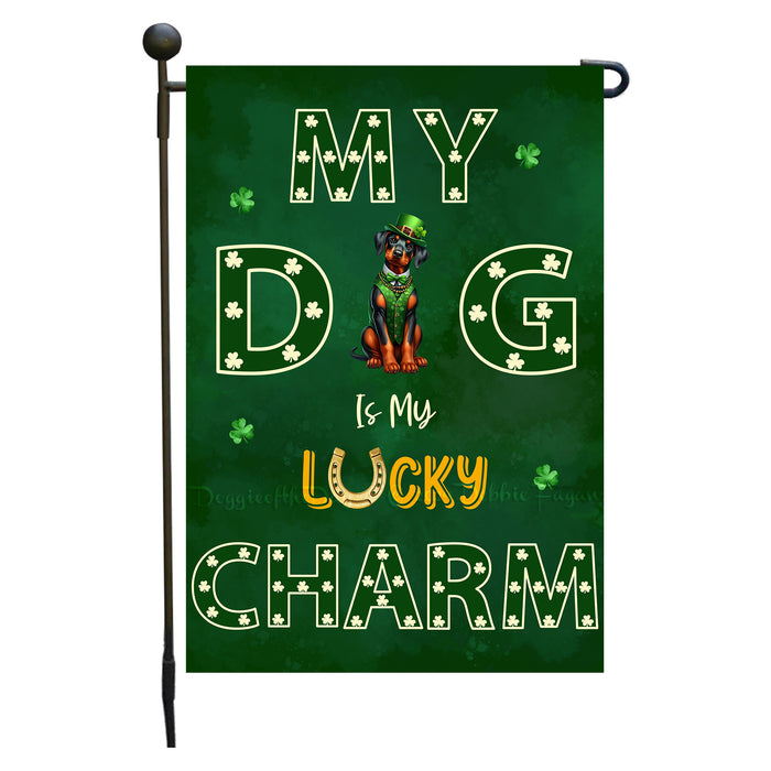 St. Patrick's Day Doberman Pinscher Irish Dog Garden Flags with Lucky Charm Design - Double Sided Yard Garden Festival Decorative Gift - Holiday Dogs Flag Decor 12 1/2"w x 18"h