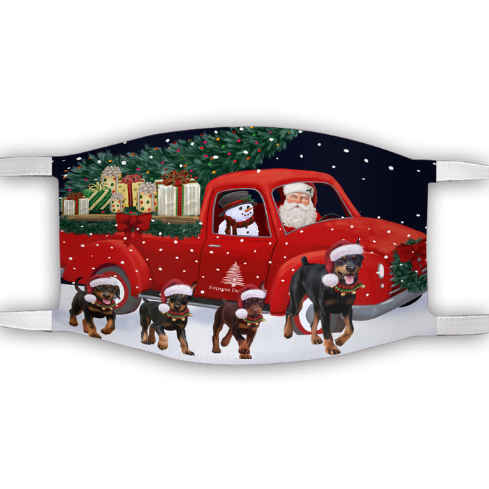 Christmas Express Delivery Red Truck Running Doberman Dogs Face Mask FM49866