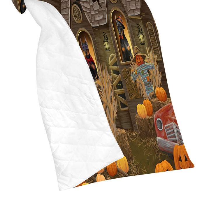 Haunted House Halloween Trick or Treat Doberman Dogs Quilt