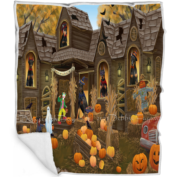 Haunted House Halloween Trick or Treat Doberman Pinschers Dog Blanket BLNKT93126