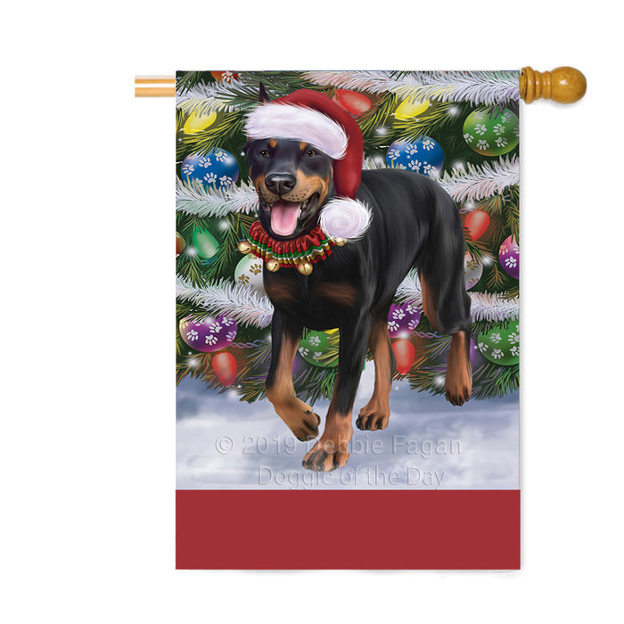 Personalized Trotting in the Snow Doberman Pinscher Dog Custom House Flag FLG-DOTD-A60777