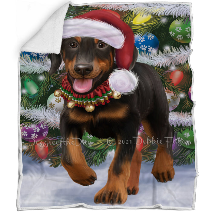Trotting in the Snow Doberman Pinscher Dog Blanket BLNKT118353