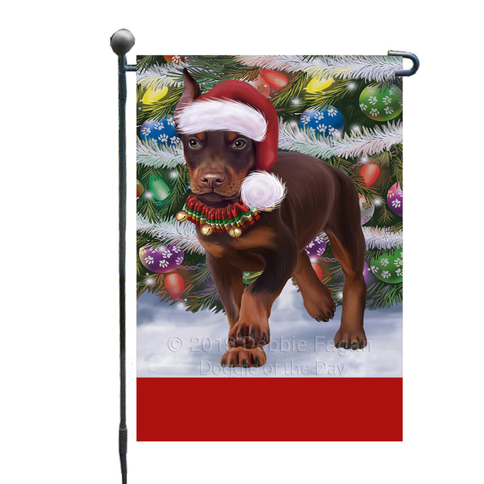 Personalized Trotting in the Snow Doberman Pinscher Dog Custom Garden Flags GFLG-DOTD-A60722