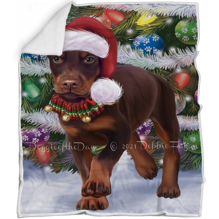 Trotting in the Snow Doberman Pinscher Dog Blanket BLNKT118362