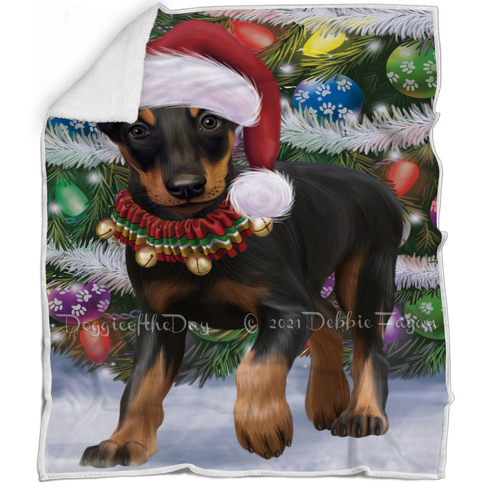 Trotting in the Snow Doberman Pinscher Dog Blanket BLNKT118371