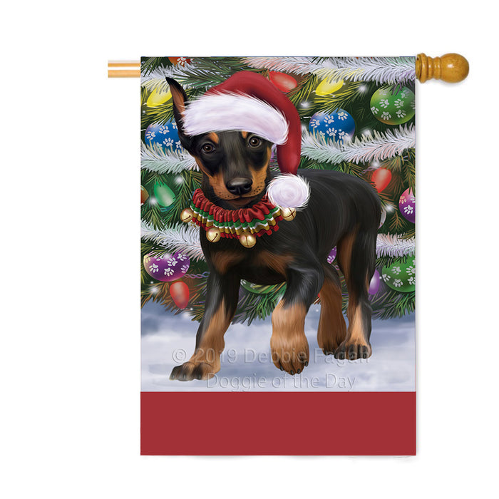 Personalized Trotting in the Snow Doberman Pinscher Dog Custom House Flag FLG-DOTD-A60779