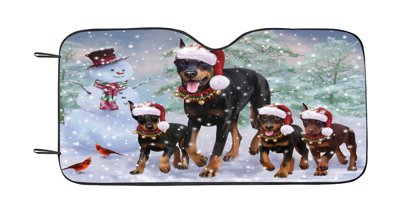 Christmas Running Family Doberman Dogs Car Sun Shade