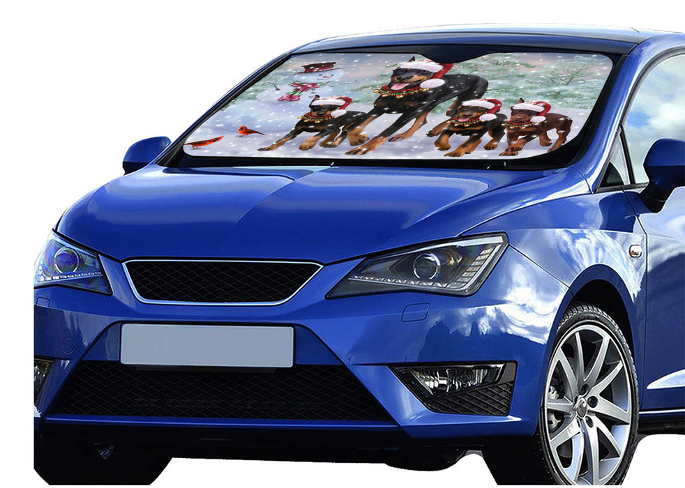 Christmas Running Family Doberman Dogs Car Sun Shade