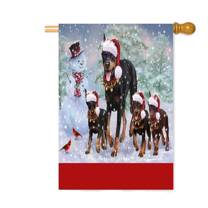 Personalized Christmas Running Family Doberman Pinscher Dogs Custom House Flag FLG-DOTD-A60388