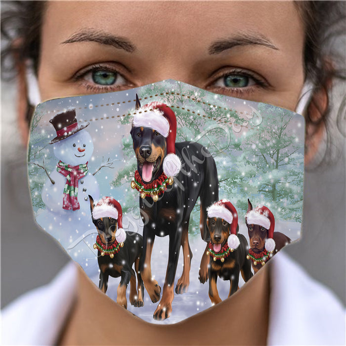Christmas Running Fammily Doberman Dogs Face Mask FM48716