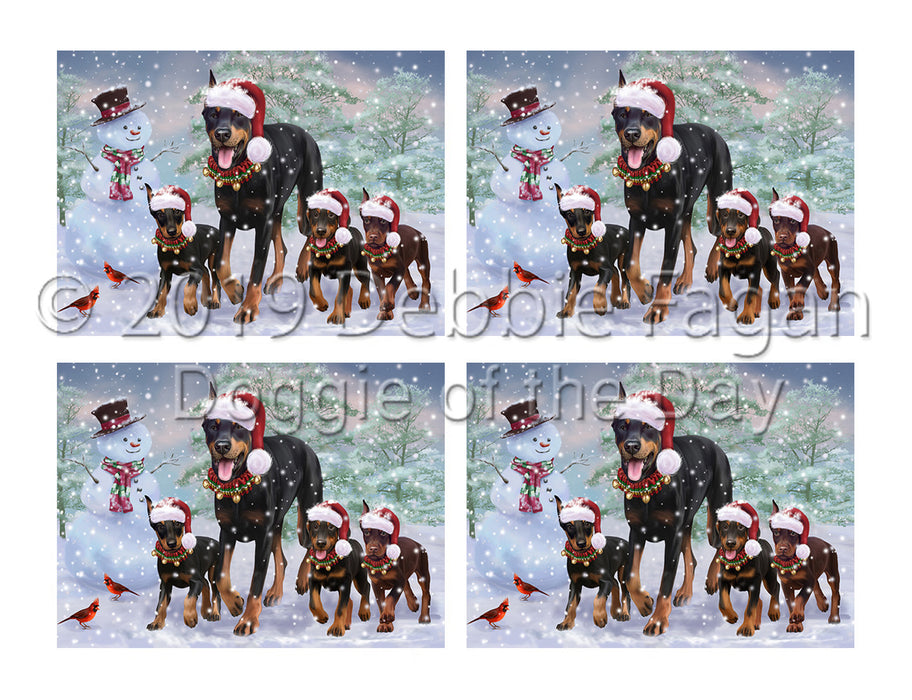 Christmas Running Fammily Doberman Pinscher Dogs Placemat