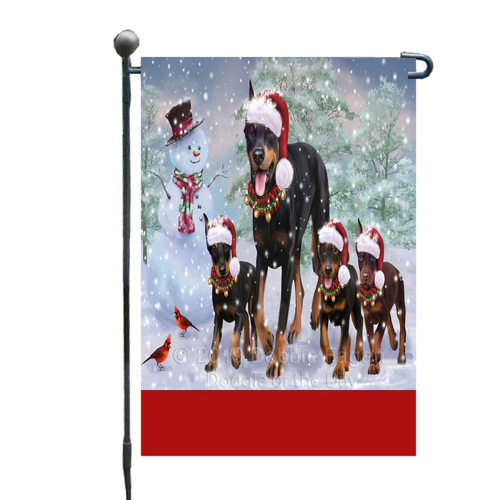 Personalized Christmas Running Family Doberman Pinscher Dogs Custom Garden Flags GFLG-DOTD-A60332