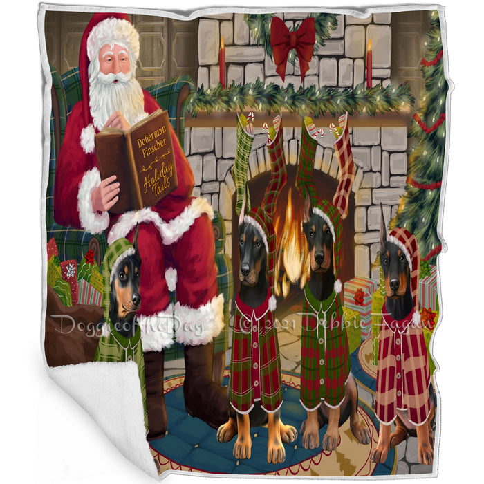 Christmas Cozy Holiday Tails Doberman Pinschers Dog Blanket BLNKT115527
