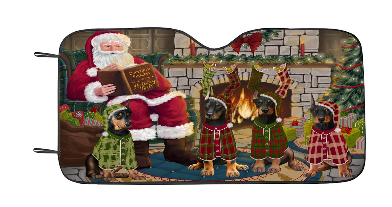 Christmas Cozy Holiday Fire Tails Doberman Dogs Car Sun Shade