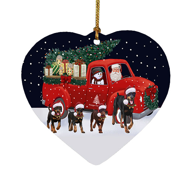 Christmas Express Delivery Red Truck Running Doberman Dogs Heart Christmas Ornament RFPOR58089