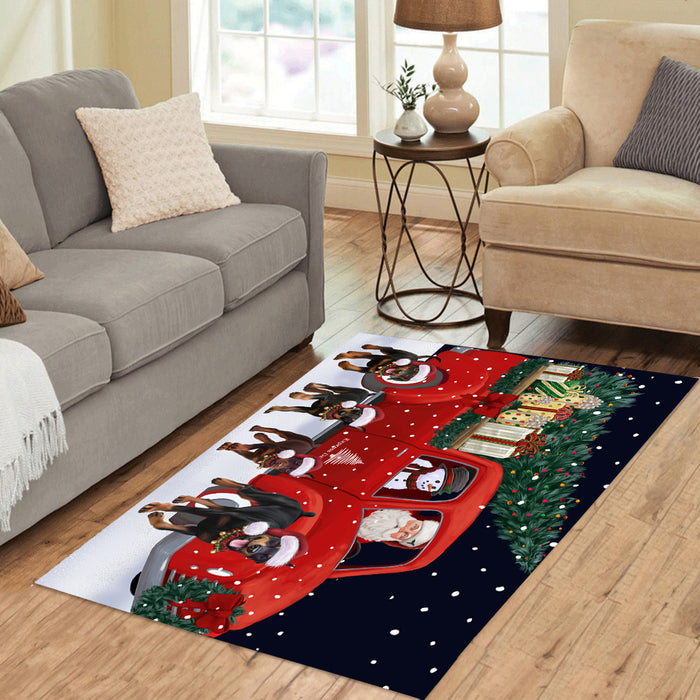 Christmas Express Delivery Red Truck Running Doberman Dogs Polyester Area Rug ARUG62890