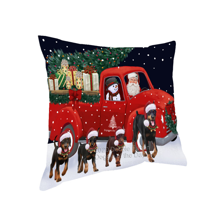 Christmas Express Delivery Red Truck Running Doberman Dogs Pillow PIL86072