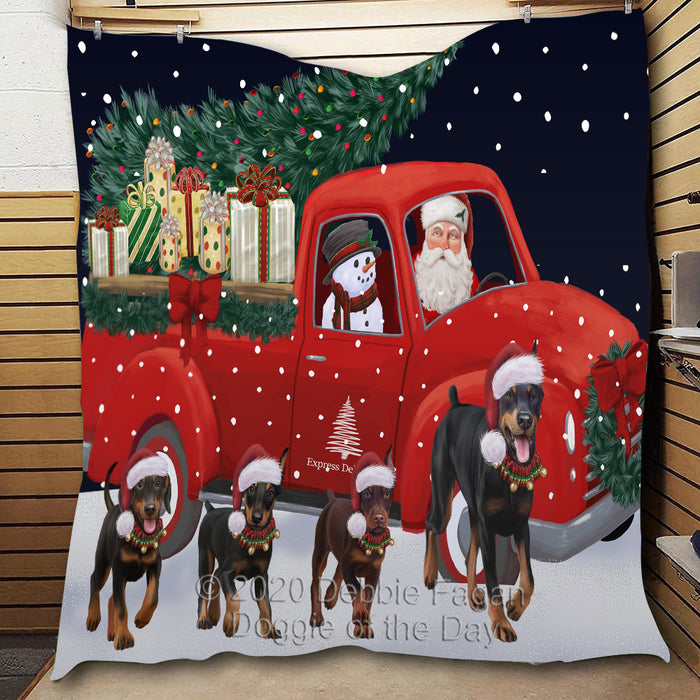 Christmas Express Delivery Red Truck Running Dogue de Bordeaux Dogs Lightweight Soft Bedspread Coverlet Bedding Quilt QUILT59901